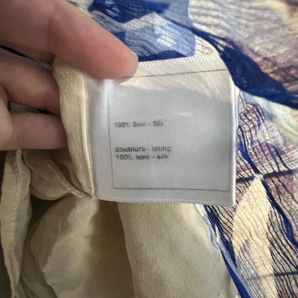 Chanel 100% Silk Chiffon Midi Dress EU 36 US 4 Small Sleeveless Blue White - Picture 6 of 13